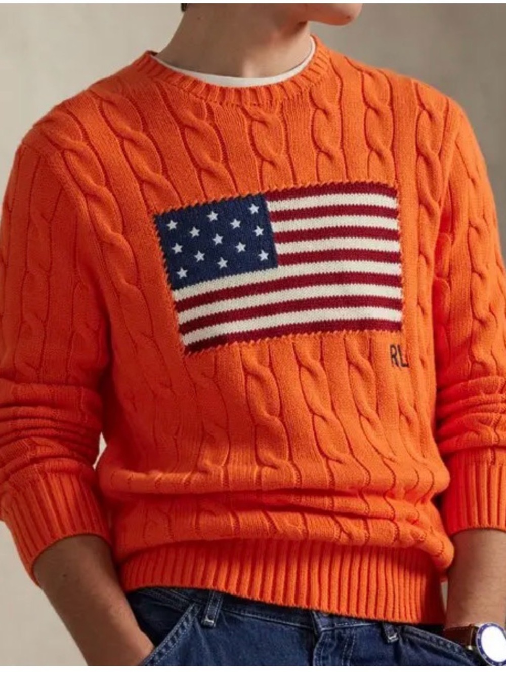 Polo Ralph Lauren Orange Cable-Knit Flag Sweater